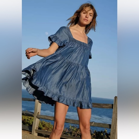 Free People Sadie Denim Tunic Mini Dress S - Picture 1 of 7